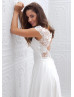 Ivory Lace Chiffon Cap Sleeves Keyhole Back Wedding Dress 